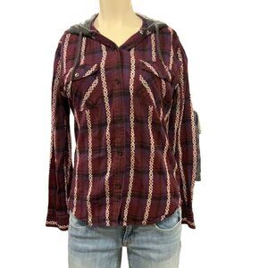 Emp Cyre women's size med hooded button down front long sleeve top